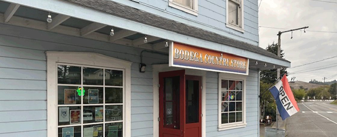 Light blue facade of the Bodega Country Store.