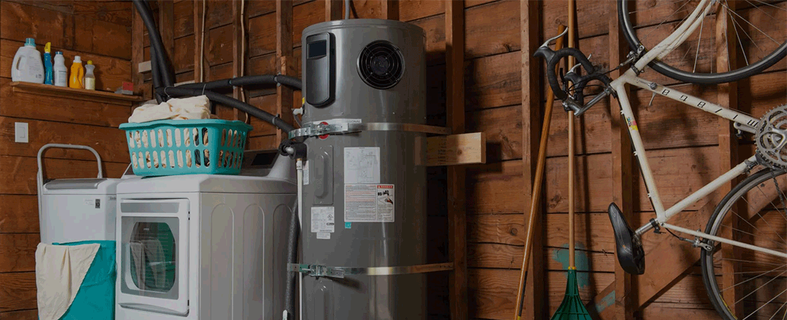 Heat pump water heater in garage. 