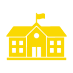 icon of a yellow school building with a flag.